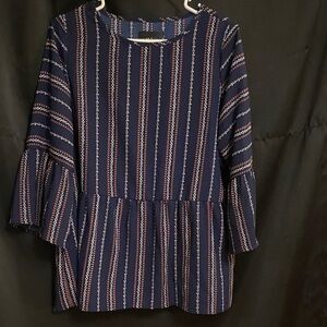 Striped Navy Blouse with Bell Sleeves